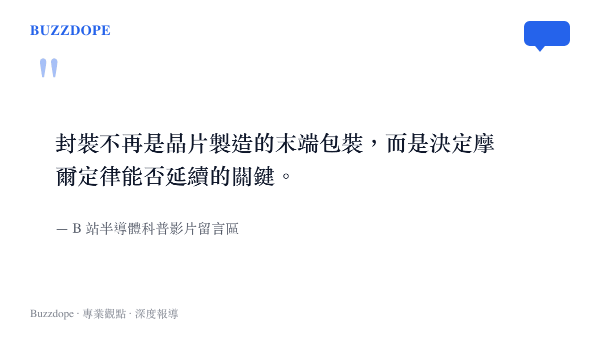 引述網友留言指出先進封裝已成為決定摩爾定律存續的關鍵技術。