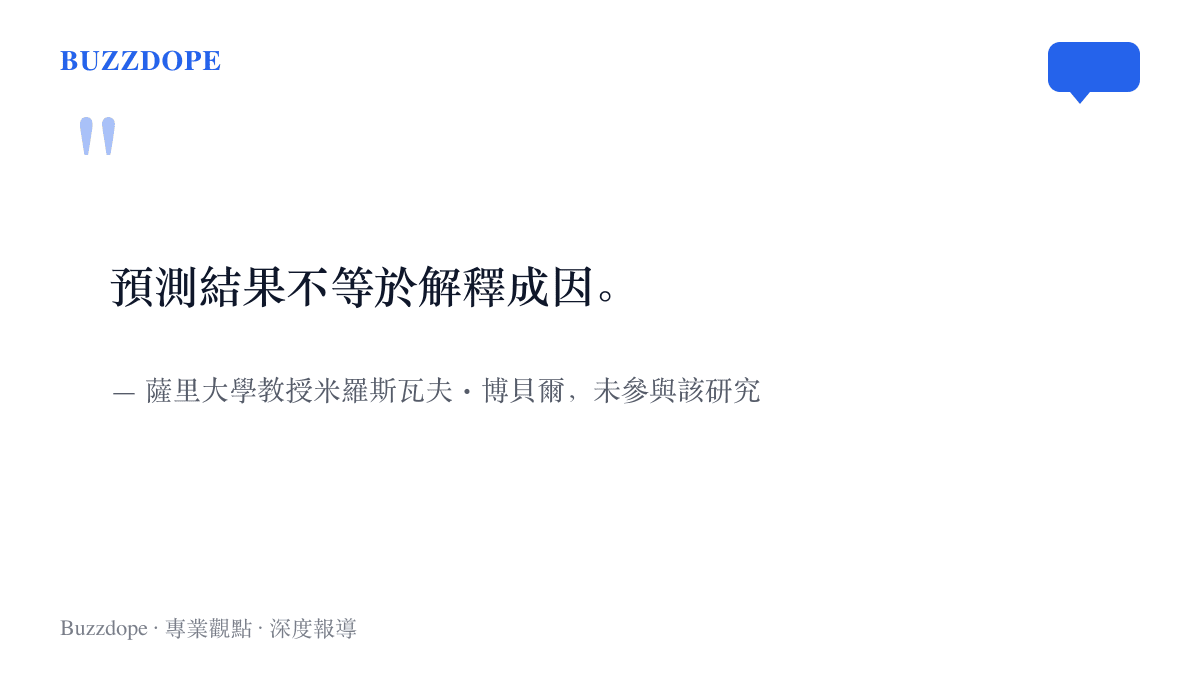 薩裏大學教授博貝爾的評語指出預測結果不等於解釋成因，並強調這款AI工具還不能投入臨牀使用