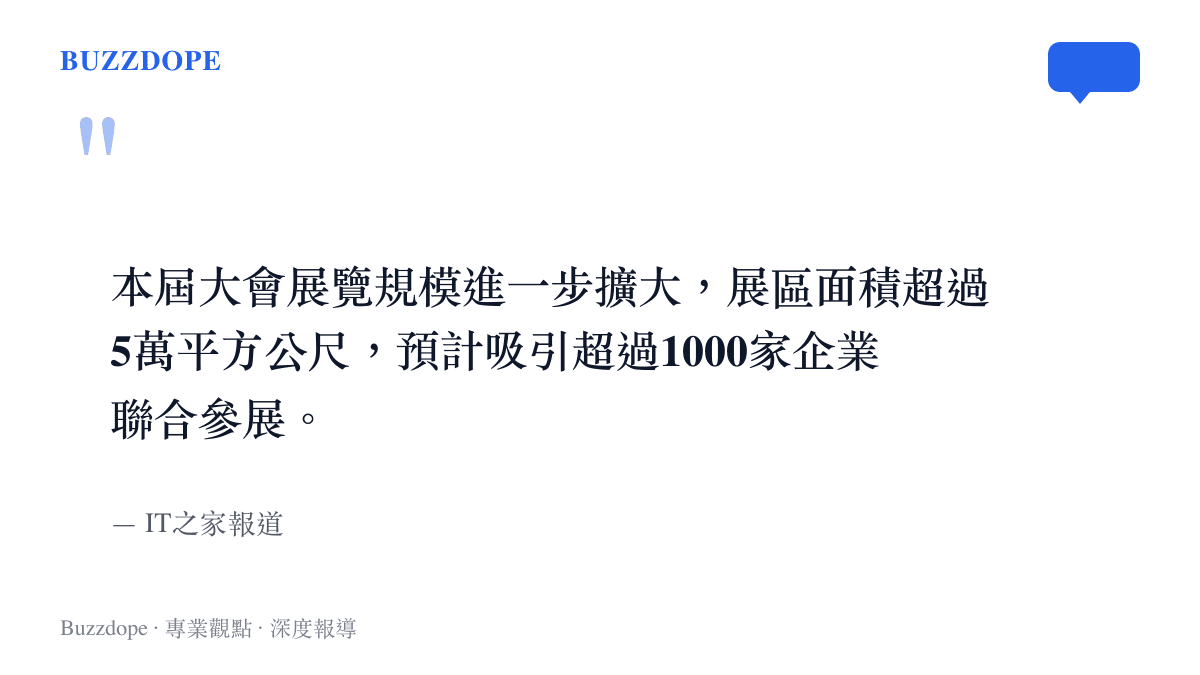 引述圖卡呈現2026雲棲大會展覽面積超過五萬平方公尺且吸引超過一千家企業參展的數據