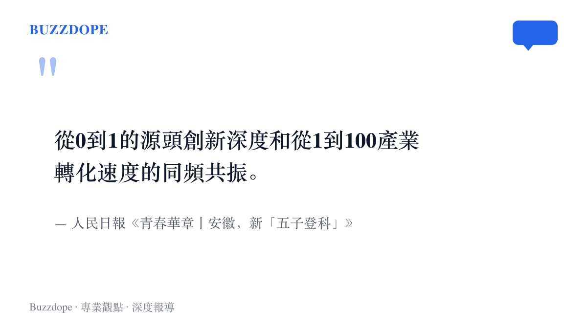 人民日報以同頻共振形容安徽新五子登科：從0到1的源頭創新深度，與從1到100的產業轉化速度