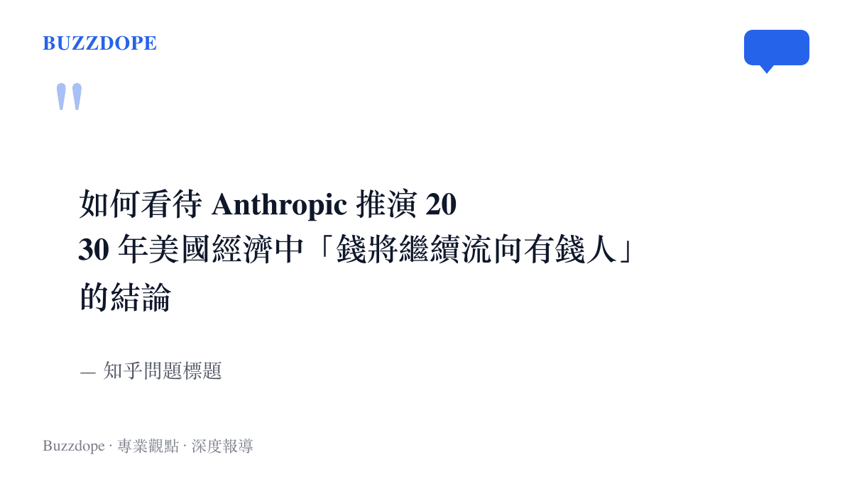 引言圖卡呈現知乎問題的原文提問，問網友如何看待 Anthropic 推演 2030 年美國經濟、錢將繼續流向有錢人的結論
