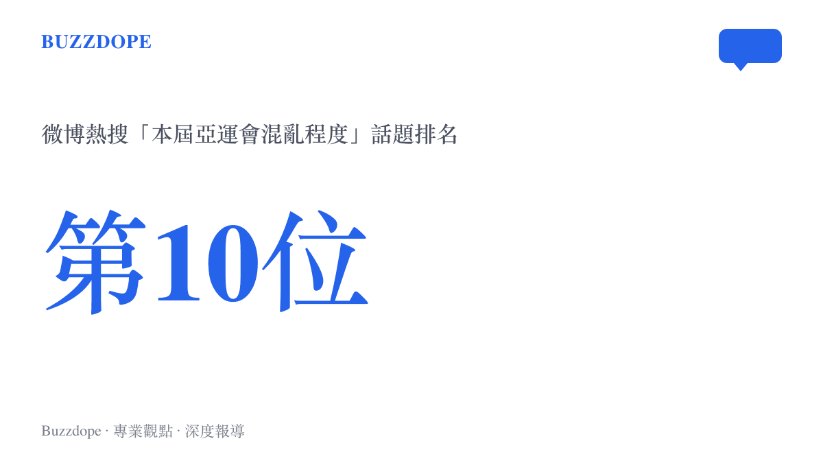 統計圖卡呈現「本屆亞運會混亂程度」話題在微博熱搜榜上位列第十名的熱度位置