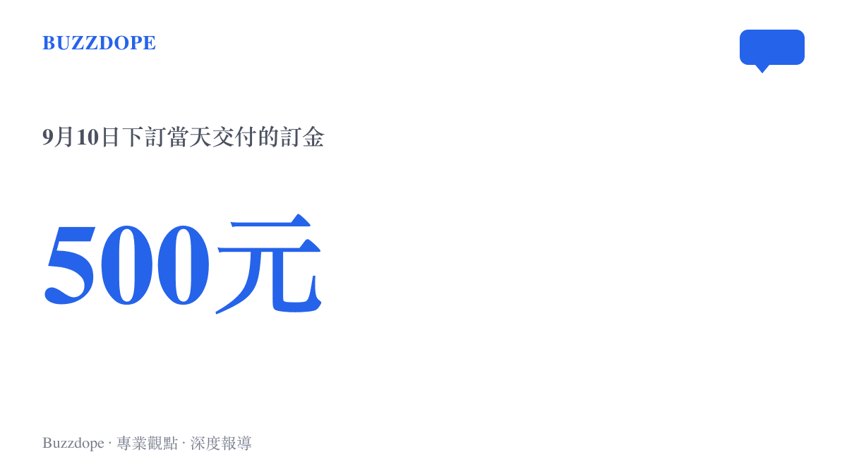 圖中數字五百元，代表用戶9月10日在授權店下訂新機時當場交付的訂金金額