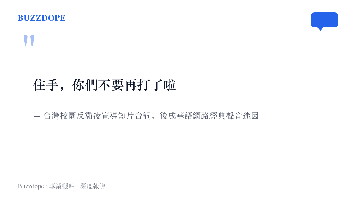 臺灣反霸凌宣導短片裡男孩哭喊住手你們不要再打了啦的臺詞，這句話成為華語網路流傳十餘年的聲音迷因