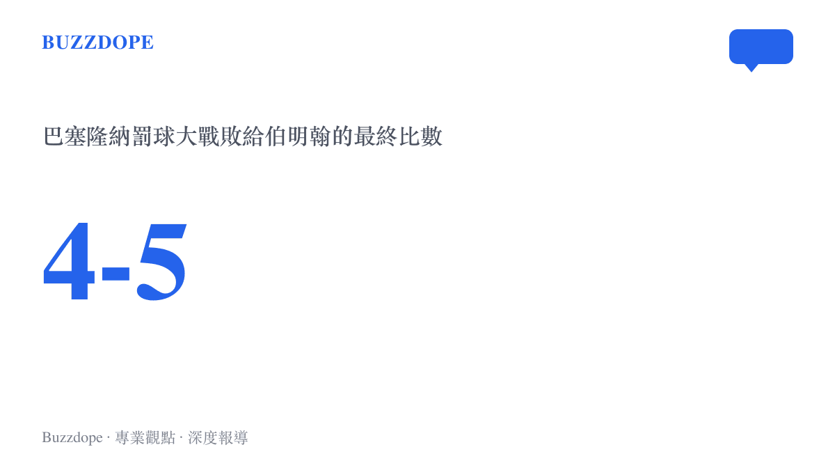 統計圖卡呈現巴塞隆納在友誼賽正規時間以二比二踢和伯明翰，最終在十二碼罰球大戰中以四比五落敗的數據