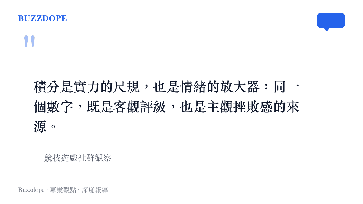關於 ELO 積分作為實力尺規與情緒放大器的引述圖卡