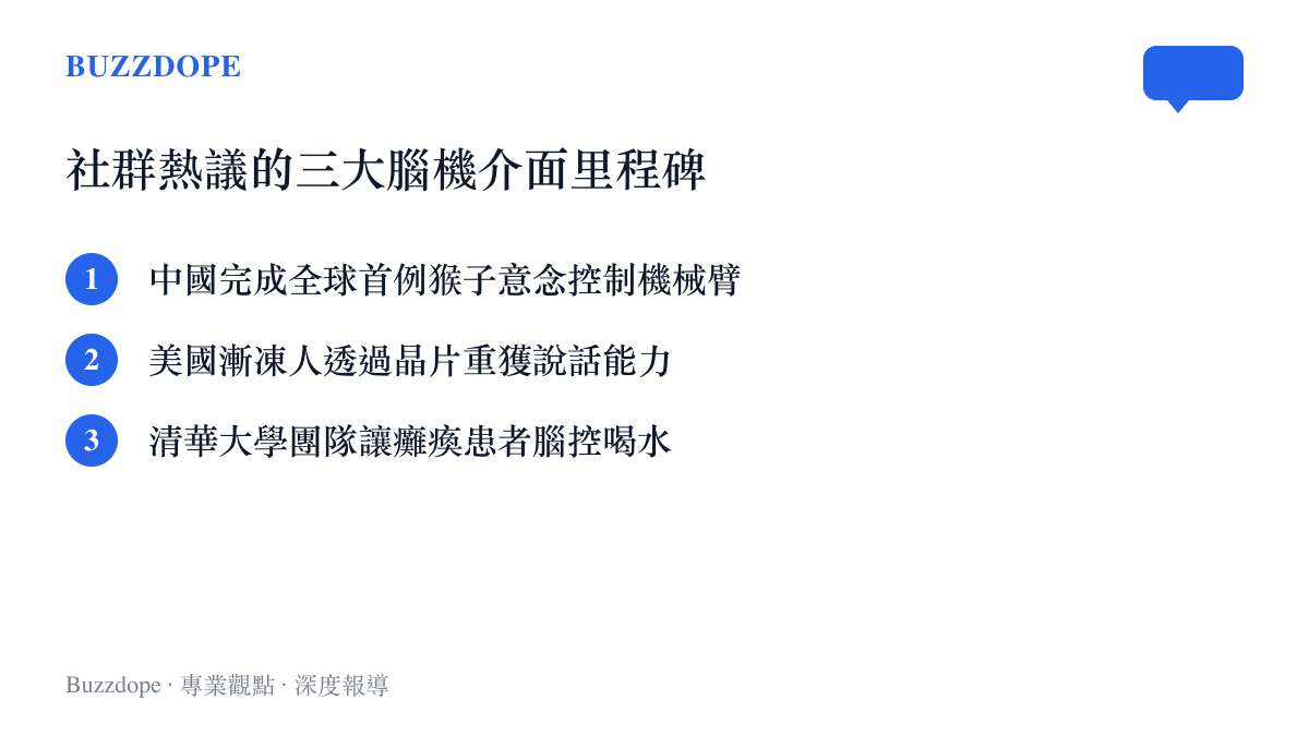 列舉猴子控制機械臂、漸凍人說話與癱瘓患者喝水這三個在社羣引發熱議的腦機介面裏程碑事件