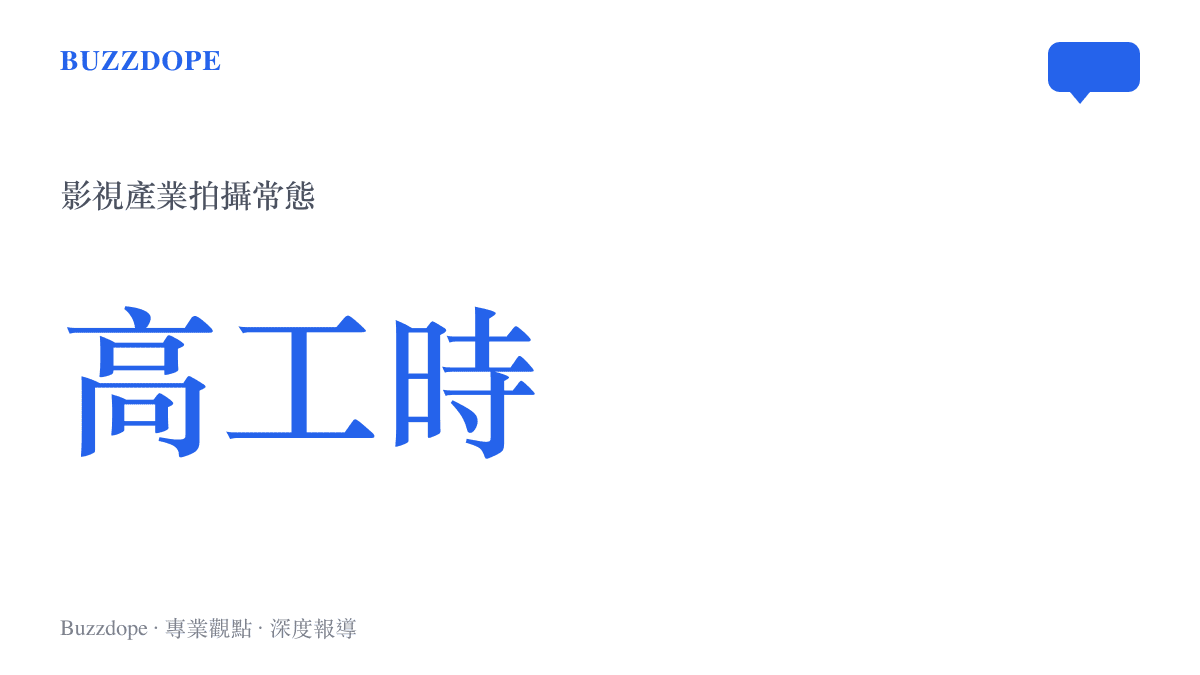 統計圖卡呈現影視產業拍攝常態為高工時，說明劇組人員需要大量體力與精力