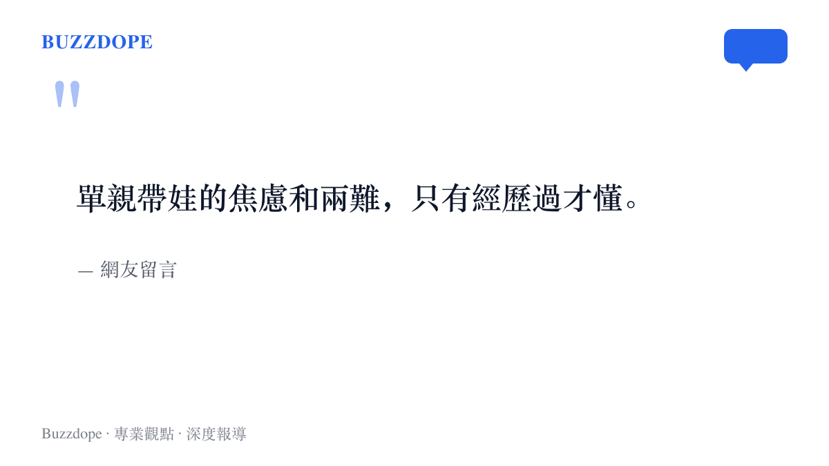 網友留言寫著單親帶娃的焦慮和兩難只有經歷過才懂，這句話成為陳妍希獨自帶娃話題裡被轉發最多的一句