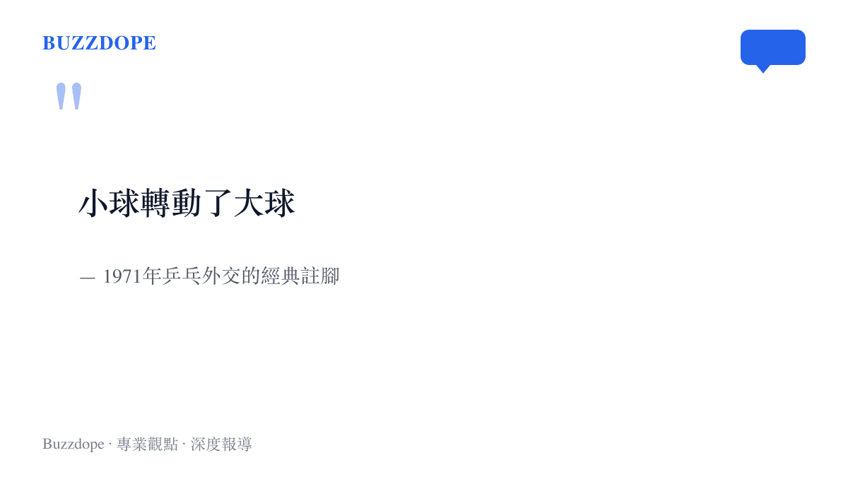 引言圖卡呈現1971年乒乓外交的經典句「小球轉動了大球」，作為當前青年交流話題的歷史對照