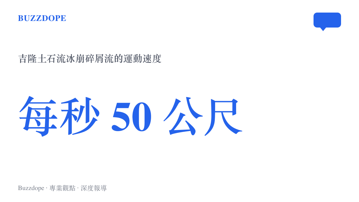 統計圖卡呈現測算數據：造成吉隆土石流的冰崩碎屑流以每秒約50公尺的速度運動，影響距離超過20公裏，衝擊力大於冰湖潰決