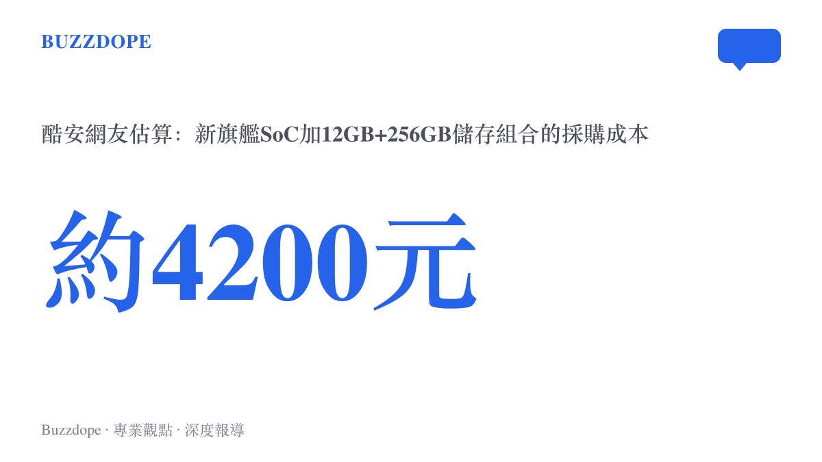 統計圖卡呈現酷安網友估算新一代驍龍旗艦平臺搭配12GB運存與256GB儲存，採購成本合計約4200元人民幣