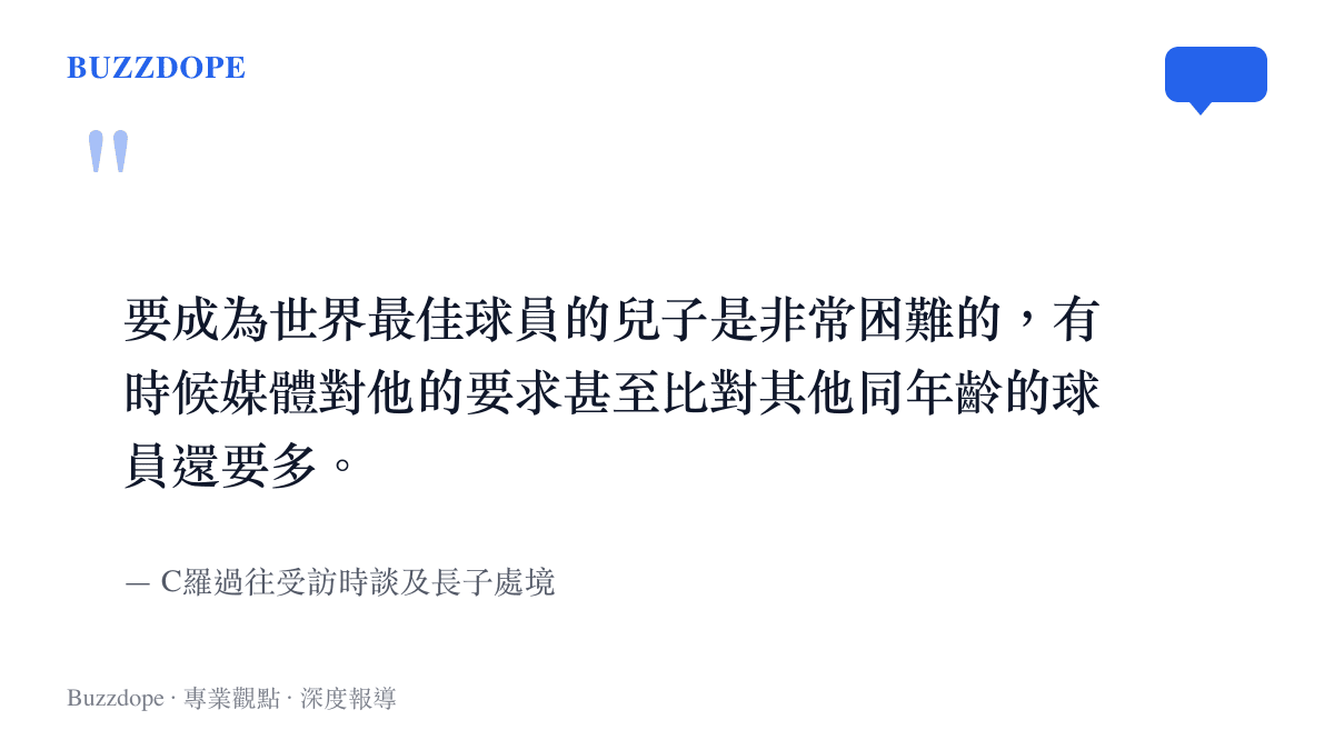 C羅過去受訪時坦承身為世界最佳球員的兒子面臨極大壓力與媒體高標準檢視
