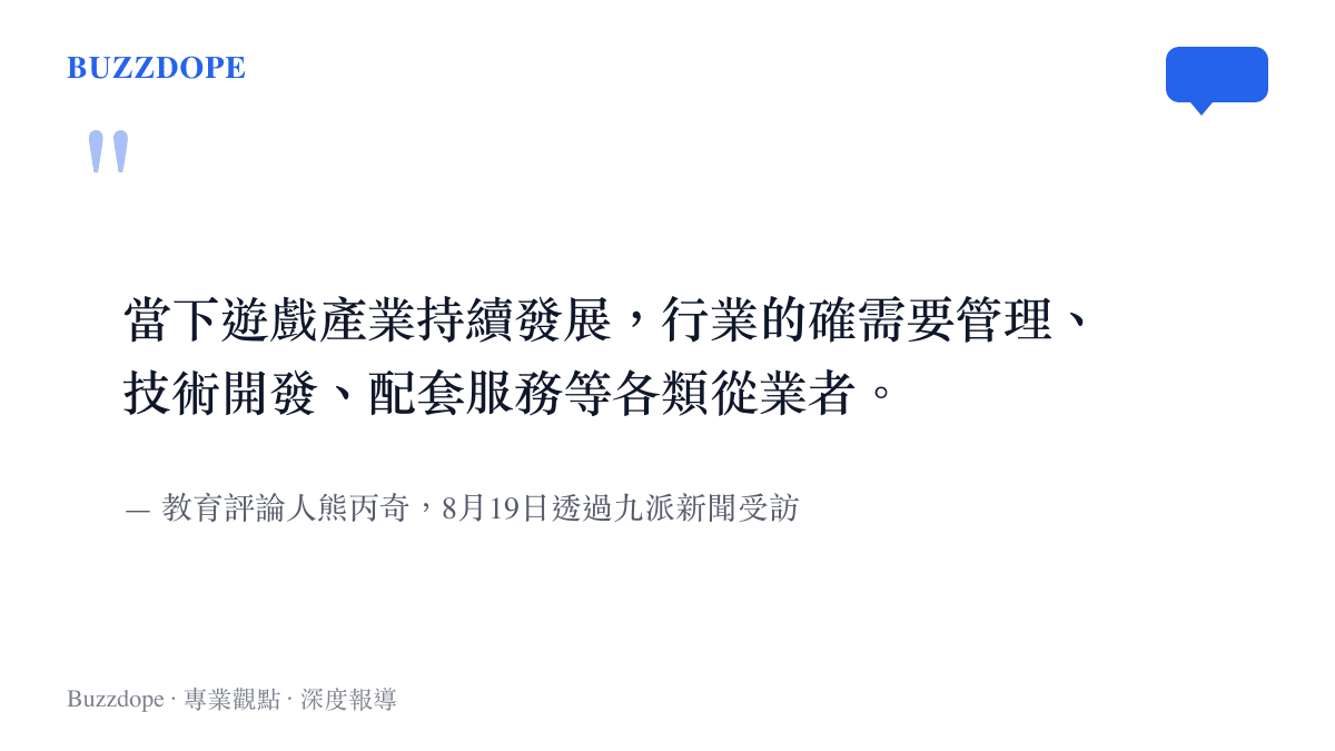 教育評論人熊丙奇向九派新聞說明，遊戲產業需要管理、技術開發與配套服務等各類從業人才，院校開設相關專業是順應產業方向