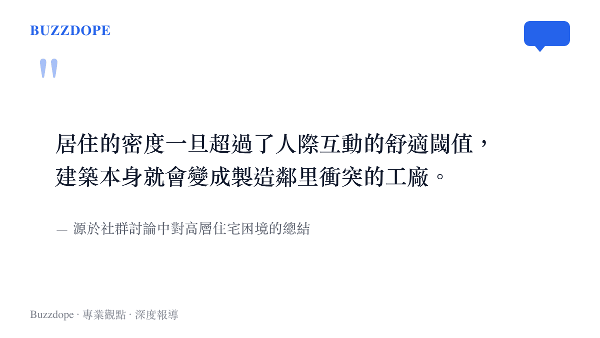 引言圖卡呈現一段關於居住密度超標會導致鄰裏衝突的社羣討論觀點