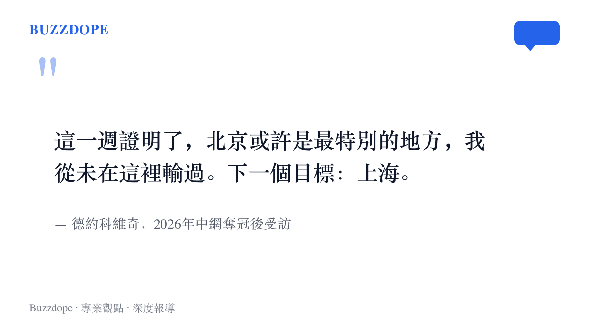 引言圖卡呈現德約科維奇奪冠後的說法：北京或許是最特別的地方，他從未在此輸過，並宣告下一個目標是上海