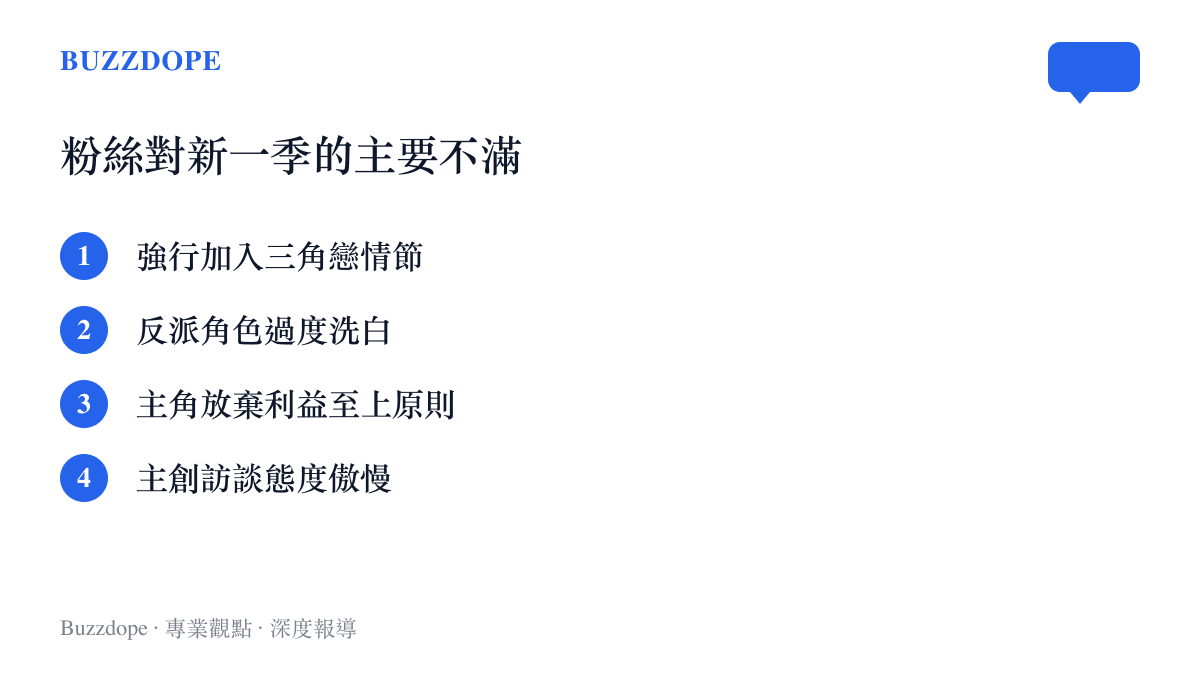 清單圖卡列出粉絲對《凡人修仙傳》動畫新一季的四項主要不滿之處