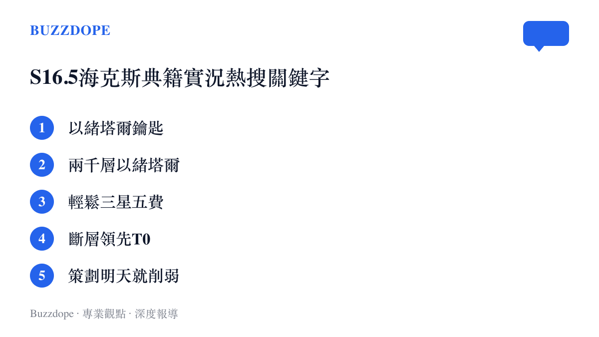 條列式呈現《金剷剷之戰》S16.5版本中玩家最常搜尋與討論的五個海克斯典籍相關熱門關鍵字