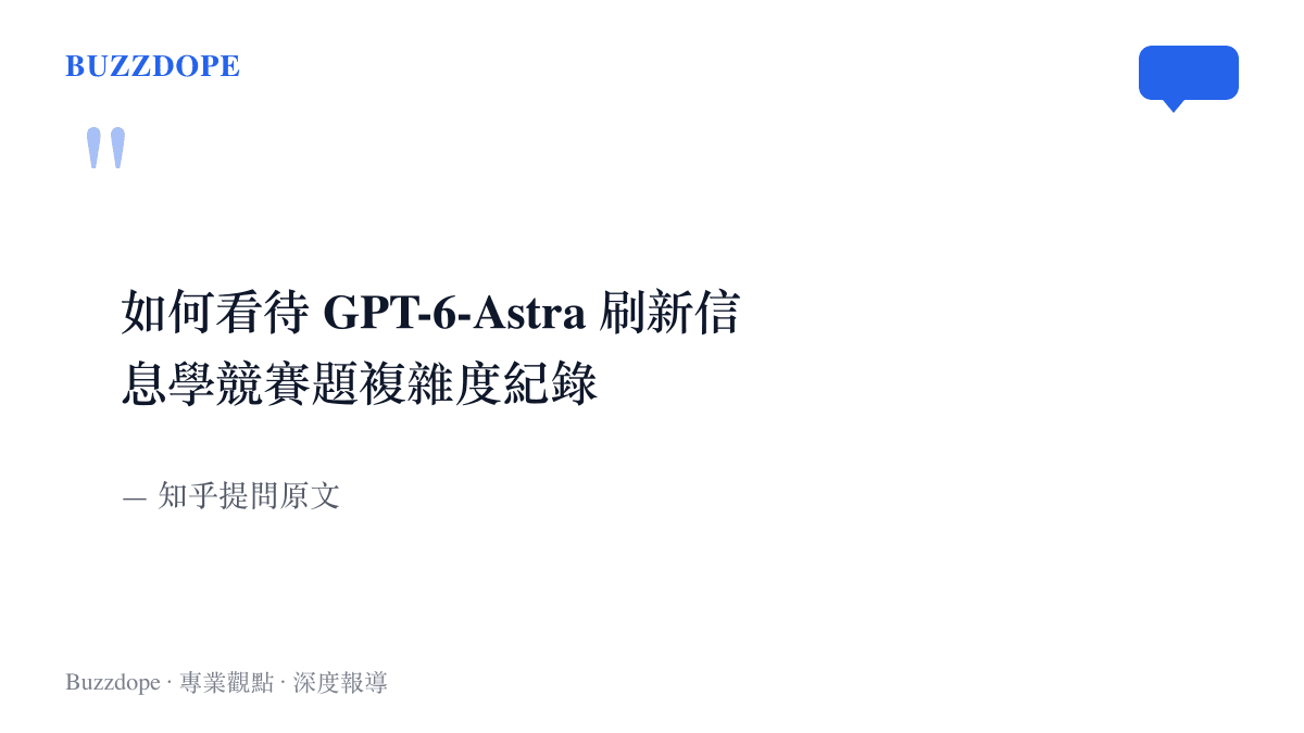 引言圖卡呈現知乎提問的原文，提問內容為如何看待 GPT-6-Astra 刷新信息學競賽題的複雜度紀錄