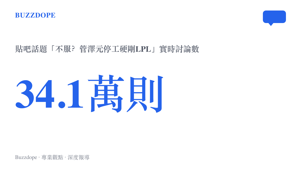 統計圖卡呈現貼吧話題「不服？管澤元停工硬剛LPL」的實時討論量達到34.1萬則，話題當時排在貼吧熱議榜第11位