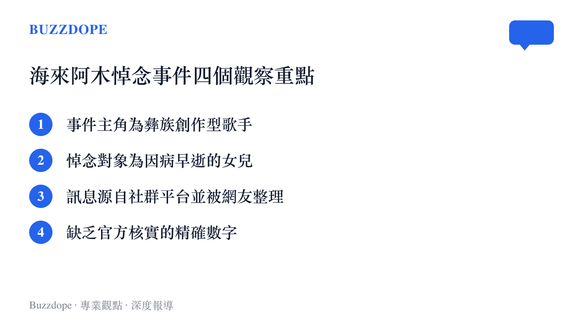 海來阿木悼念早逝女兒事件的四個觀察重點條列整理