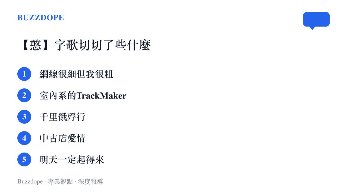 清單圖卡列出粉絲為花生與蔥花演唱會上傳的憨字頭歌切曲目，包含網線很細但我很粗、室內系的TrackMaker、千裏餓殍行、中古店愛情與明天一定起得來五首歌