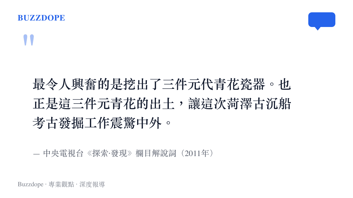 央視探索發現欄目關於菏澤古沉船出土三件元代青花瓷器的節目解說詞引言