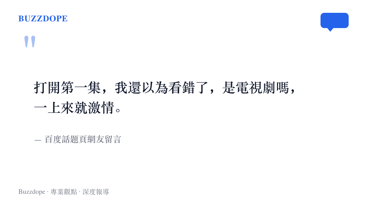 圖卡引用一位觀眾在百度話題頁的留言，對方表示打開第一集以為自己點錯了，質疑電視劇一開場就是激情戲