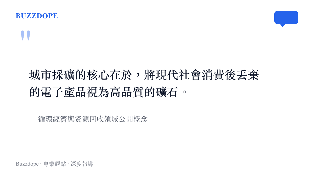 引言圖卡強調城市採礦將廢棄電子產品視為高品質礦石的概念