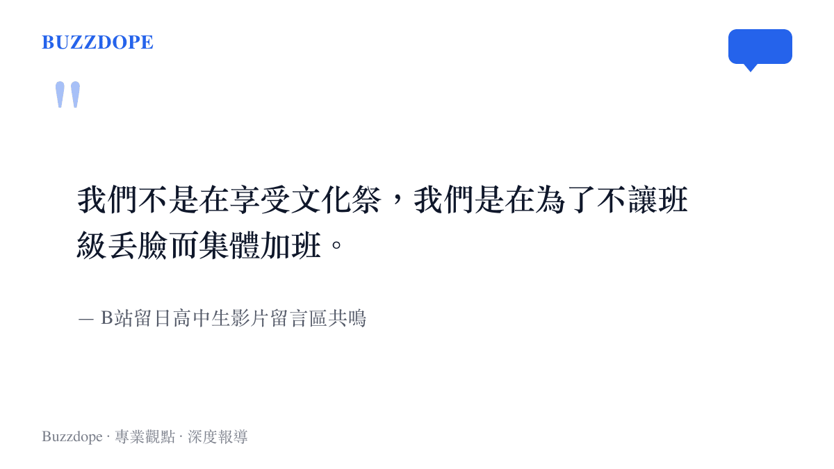 引述一句關於日本文化祭真實體驗的留言，指出學生在活動期間其實是為了班級體面而集體加班，並非單純享受狂歡。