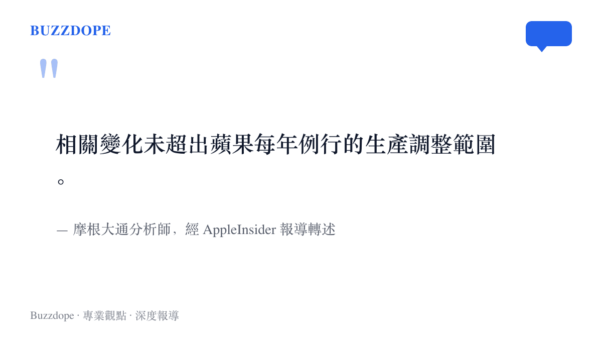 引言圖卡重現摩根大通分析師經AppleInsider轉述的說法：訂單變化未超出蘋果每年例行生產調整的範圍