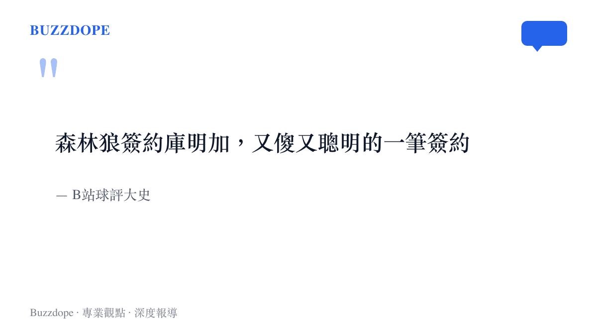 球評大史評價灰狼簽下庫明加是一筆又傻又聰明的簽約，傻在價格低、聰明在合約短，賭的是明年夏天重新上市
