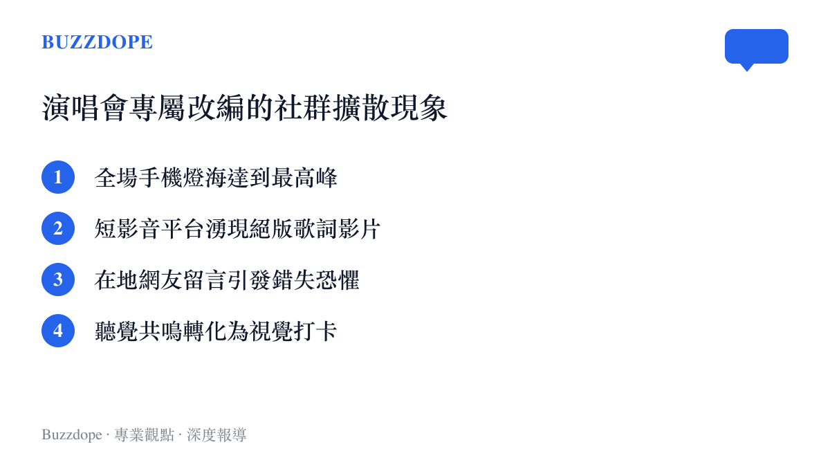 列舉李榮浩大連演唱會改編歌曲在社羣平臺引發的多項擴散現象，包含手機燈海與短影音傳播。