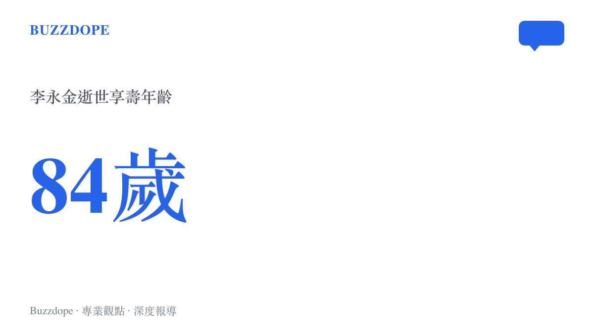 統計圖卡呈現退役中將李永金於2026年8月逝世時享壽84歲的年齡數值