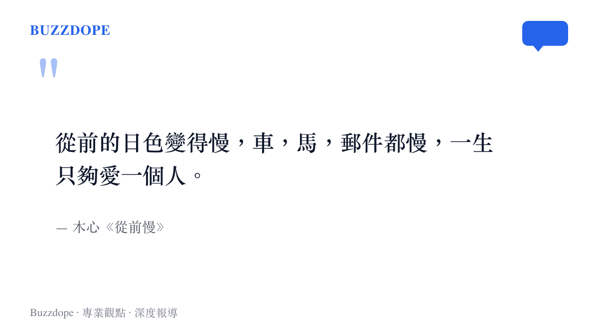 引言圖呈現木心《從前慢》的詩句，描述從前車馬與郵件都慢、一生只夠愛一個人的年代