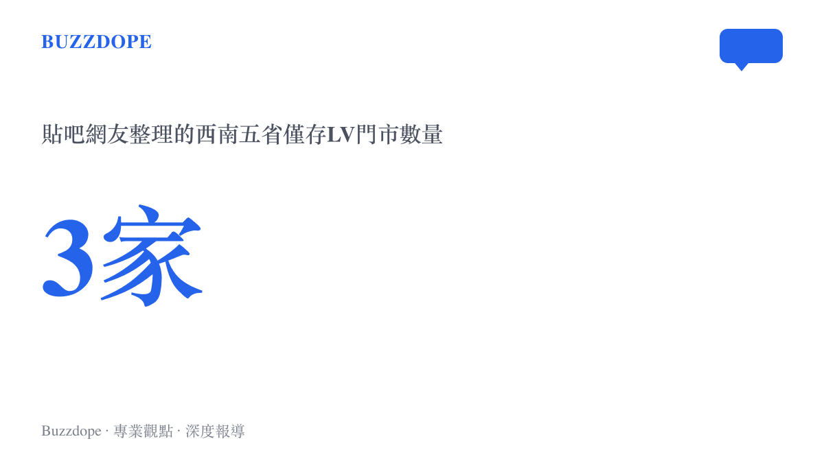 統計圖卡呈現貼吧熱議整理的西南五省LV門市收縮後僅剩三家門市的數字