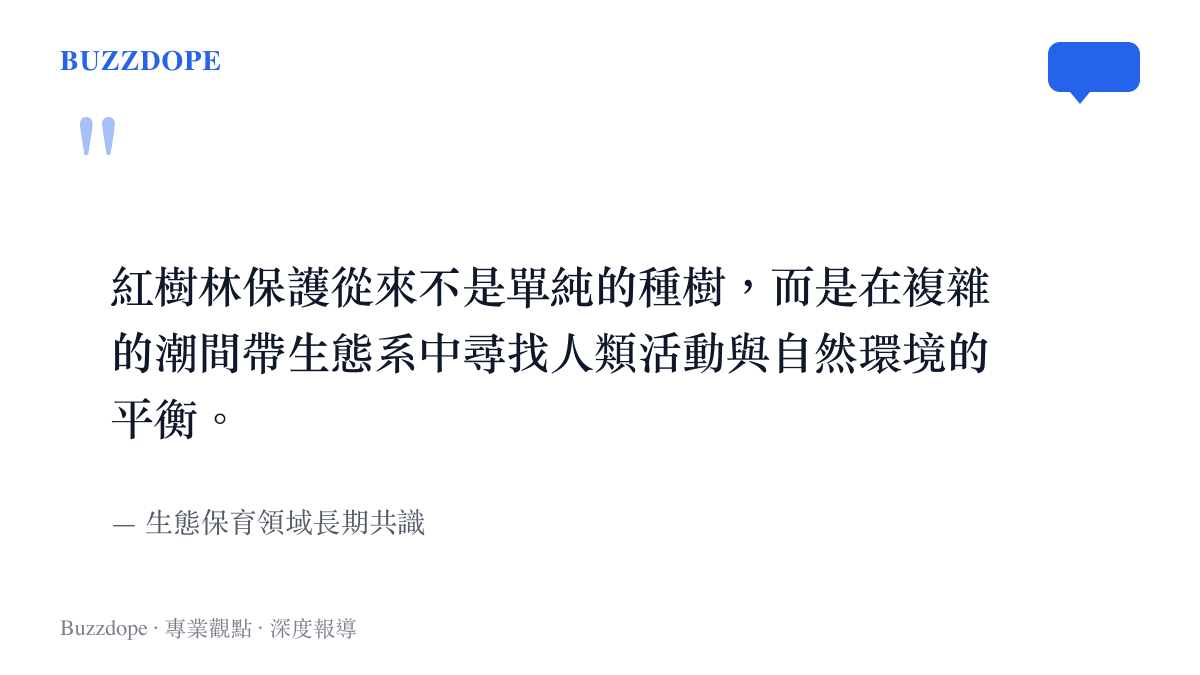 引言圖卡呈現生態保育領域關於紅樹林保護需要尋求人與自然平衡的共識