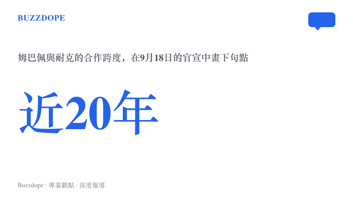 統計圖卡呈現姆巴佩與耐克的合作長達近二十年，於2026年9月18日隨On昂跑官宣進軍足球而結束