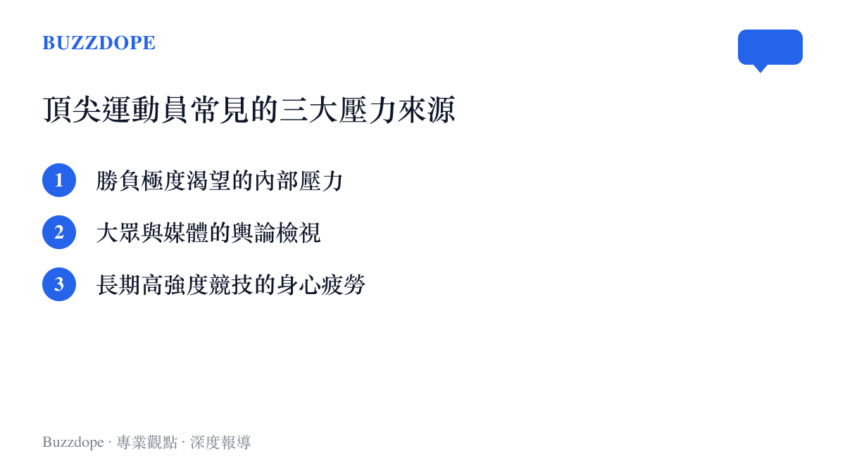 列舉頂尖職業運動員面臨的主要心理壓力來源清單圖卡