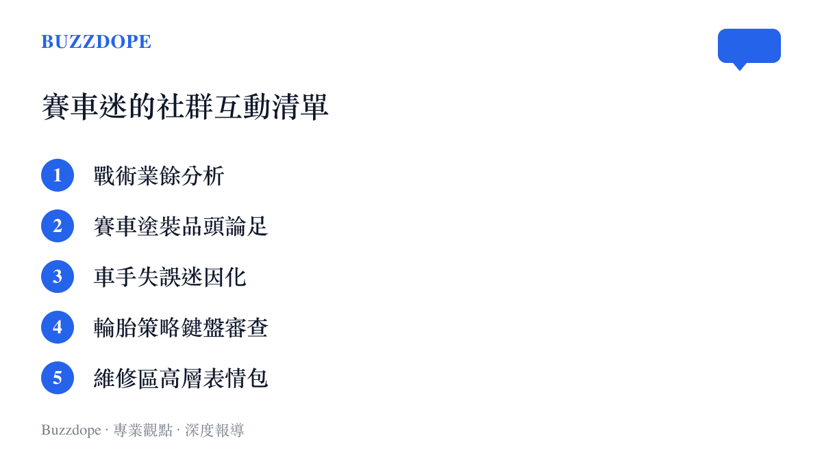 賽車迷在社羣平臺的五大互動清單，從戰術分析到高層表情包製造的完整樣貌
