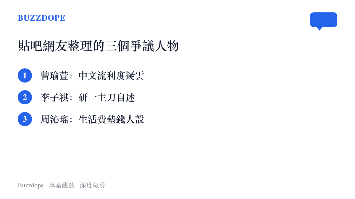 清單圖卡列出貼吧網友點名的三位令人心動的offer參賽者曾瑜萱李子祺周沁瑤與各自被檢視的爭議標籤