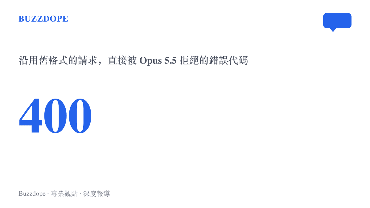 統計圖卡呈現錯誤代碼 400，代表沿用 Opus 5 舊格式的 API 請求送進 Opus 5.5 後被直接拒絕