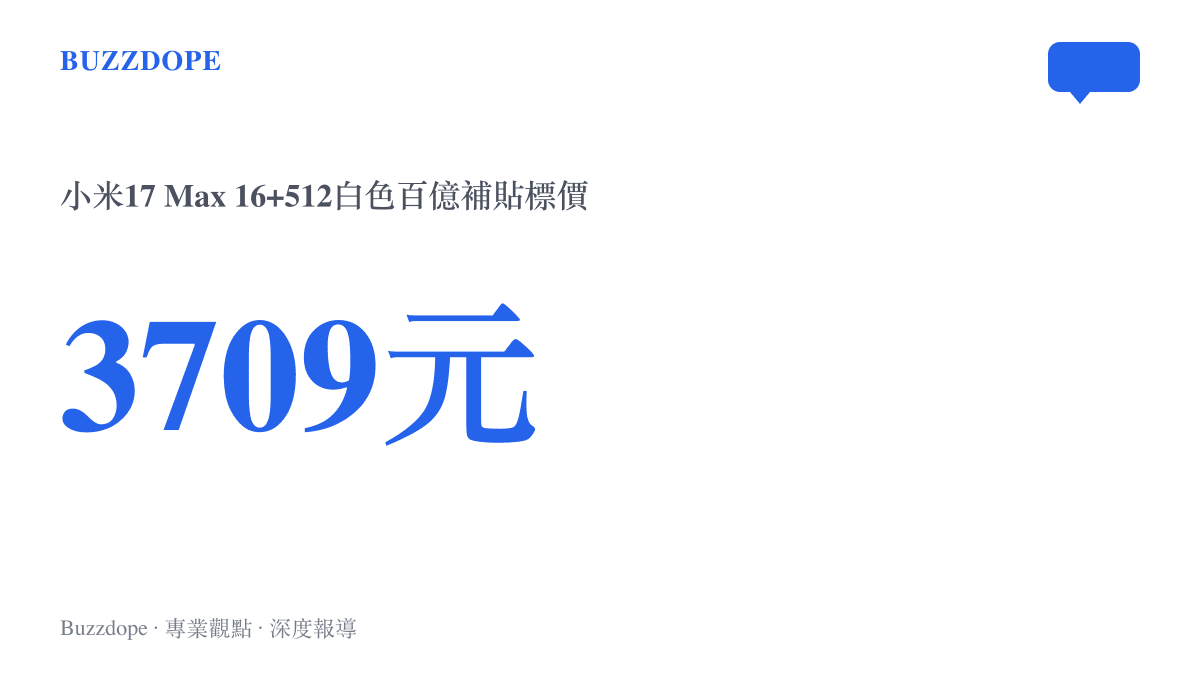 統計圖卡呈現小米17 Max 16+512白色版本在百億補貼頻道的3709元標價，疊加V3優惠300元後帳面約3409元