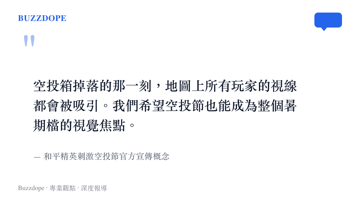 和平精英官方將遊戲內空投箱機制比喻為暑期活動視覺焦點的宣傳理念引述