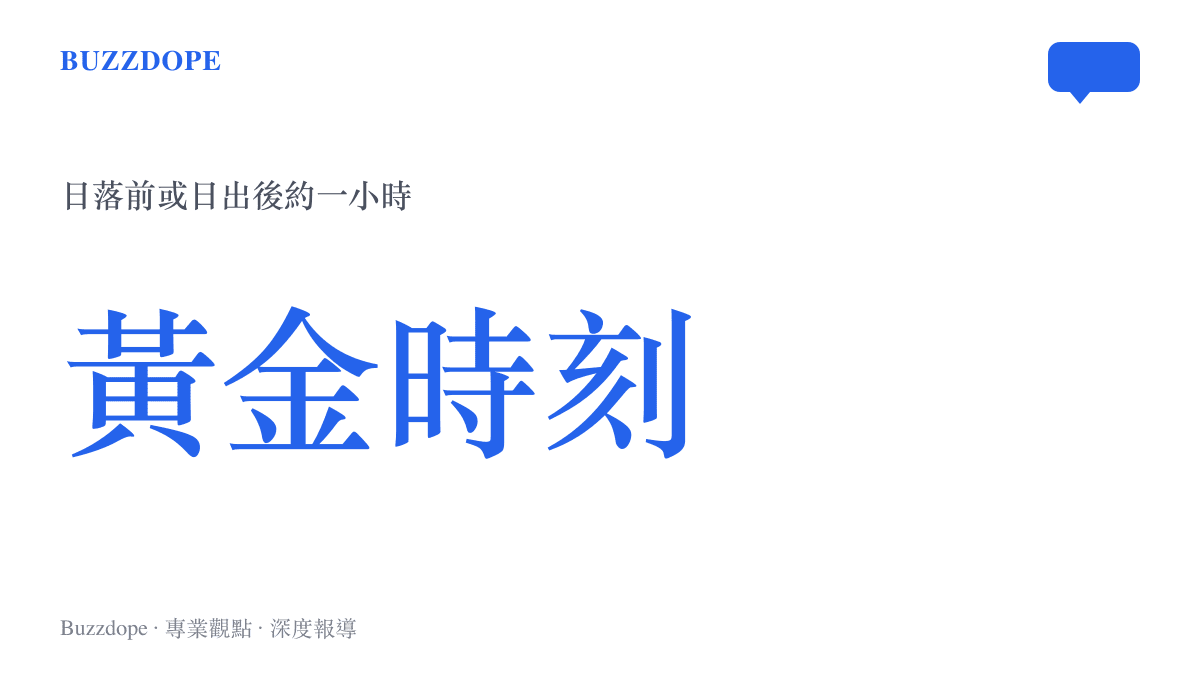 呈現適合人像攝影的黃金時刻為日落前或日出後約一小時的光線條件統計圖卡。