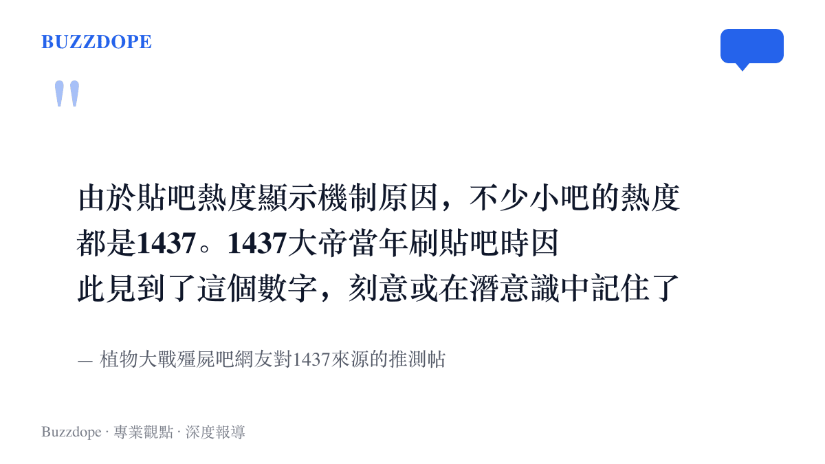 引述植物大戰殭屍吧網友的推測，貼吧熱度顯示機制讓許多小吧熱度停在1437，1437大帝因此記住這個數字並寫進終極戰術帖
