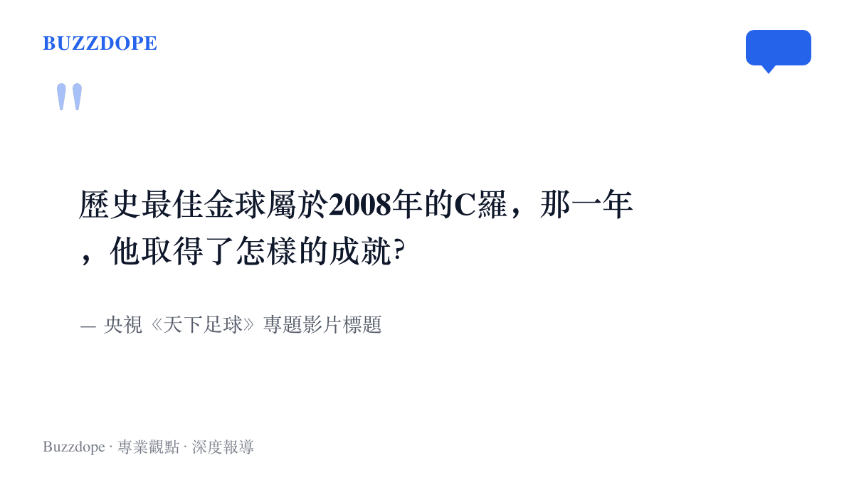 央視天下足球節目專題以提問標題點出2008年C羅獲選歷史最佳金球的主題