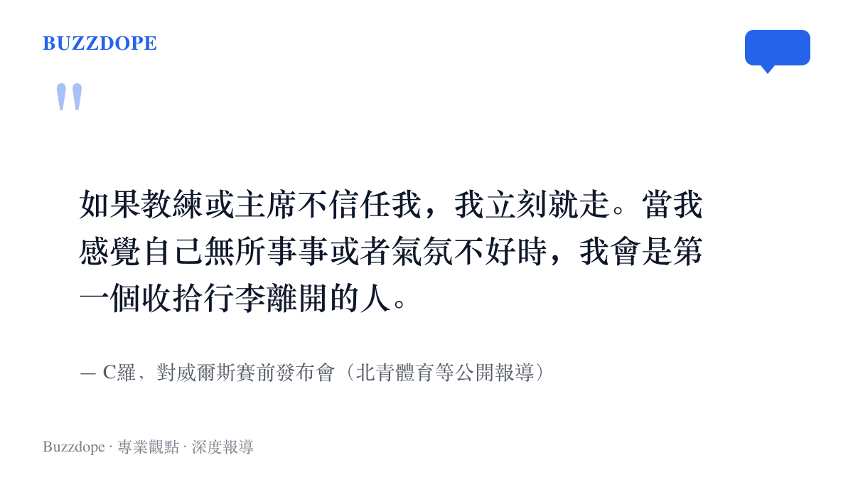 引言圖卡呈現C羅在對威爾斯賽前發布會說出的收拾行李離開宣言，這段話在七天後成了他退出集訓營的預告