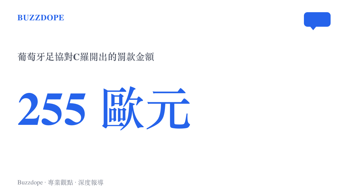 統計圖卡呈現葡萄牙足協對C羅開出的罰款金額為255歐元，折合新臺幣不到一萬元