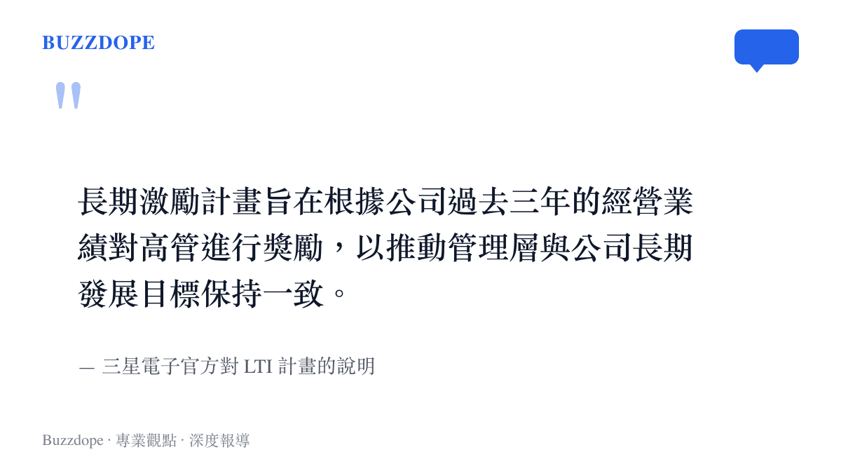 引言圖卡呈現三星電子官方說明長期激勵計畫旨在讓管理層與公司長期發展目標保持一致
